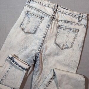ROX Denim Acid Wash Distressed High Rise Skinny Jeans White Blue Size 15 Womens